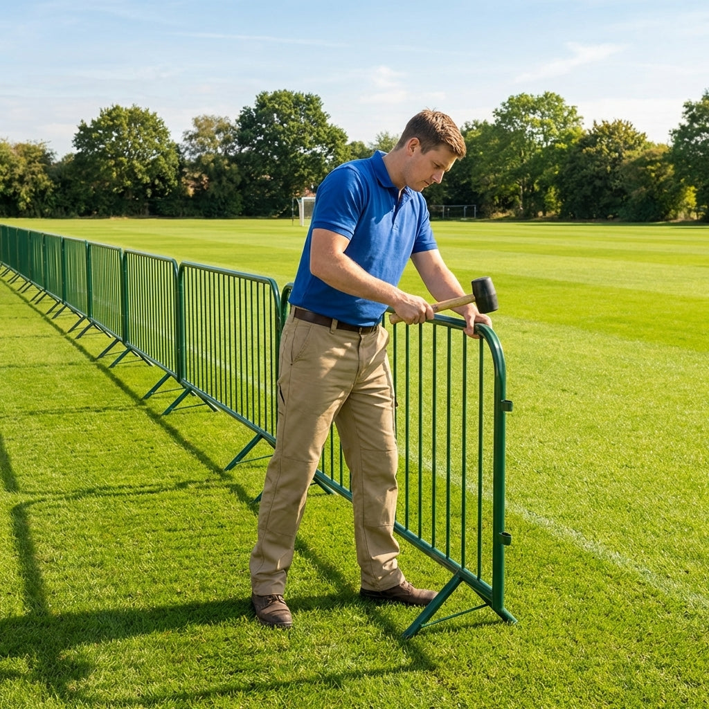 Football pitch barrier made of galvanised steel for club grounds