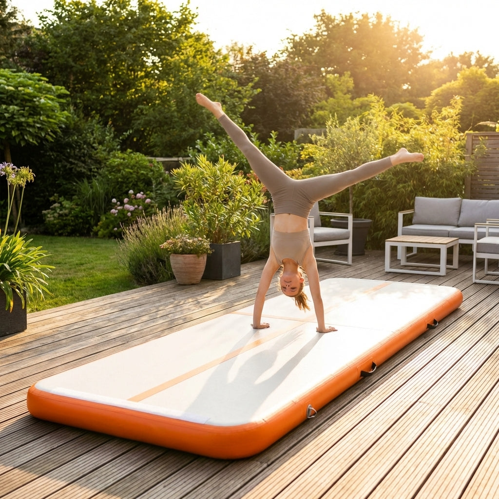Inflatable gymnastics mat for home and gym use