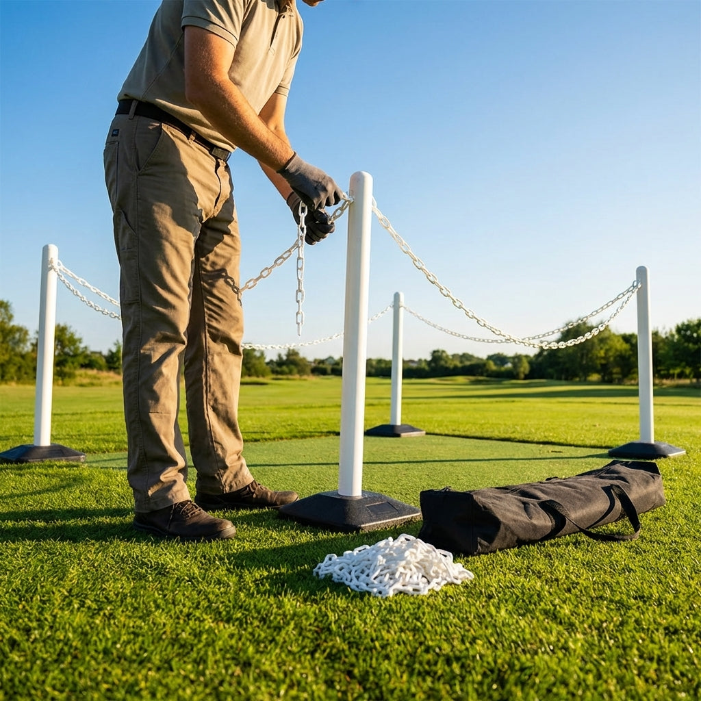 Freestanding Plastic Post & Chain Barrier Set for crowd control