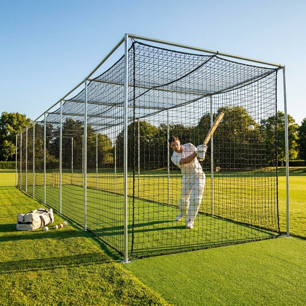 Cricket nets made from HDPE, available in various sizes for indoor and outdoor use