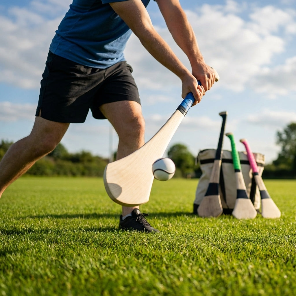 Ash Hurling Stick with custom grip colours, ideal for indoor and outdoor sports