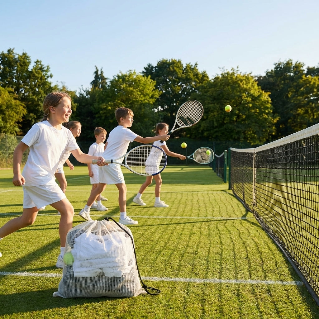 Junior cotton tennis t-shirt in white, available in six sizes