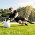 Hybrid goalkeeper gloves in white and black with neoprene backhand
