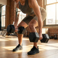 Hex dumbbells with rubber ends and chrome handles