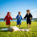 Cotton Towel Poncho in Red, Aqua Blue, and Black for Beach and Pool Use