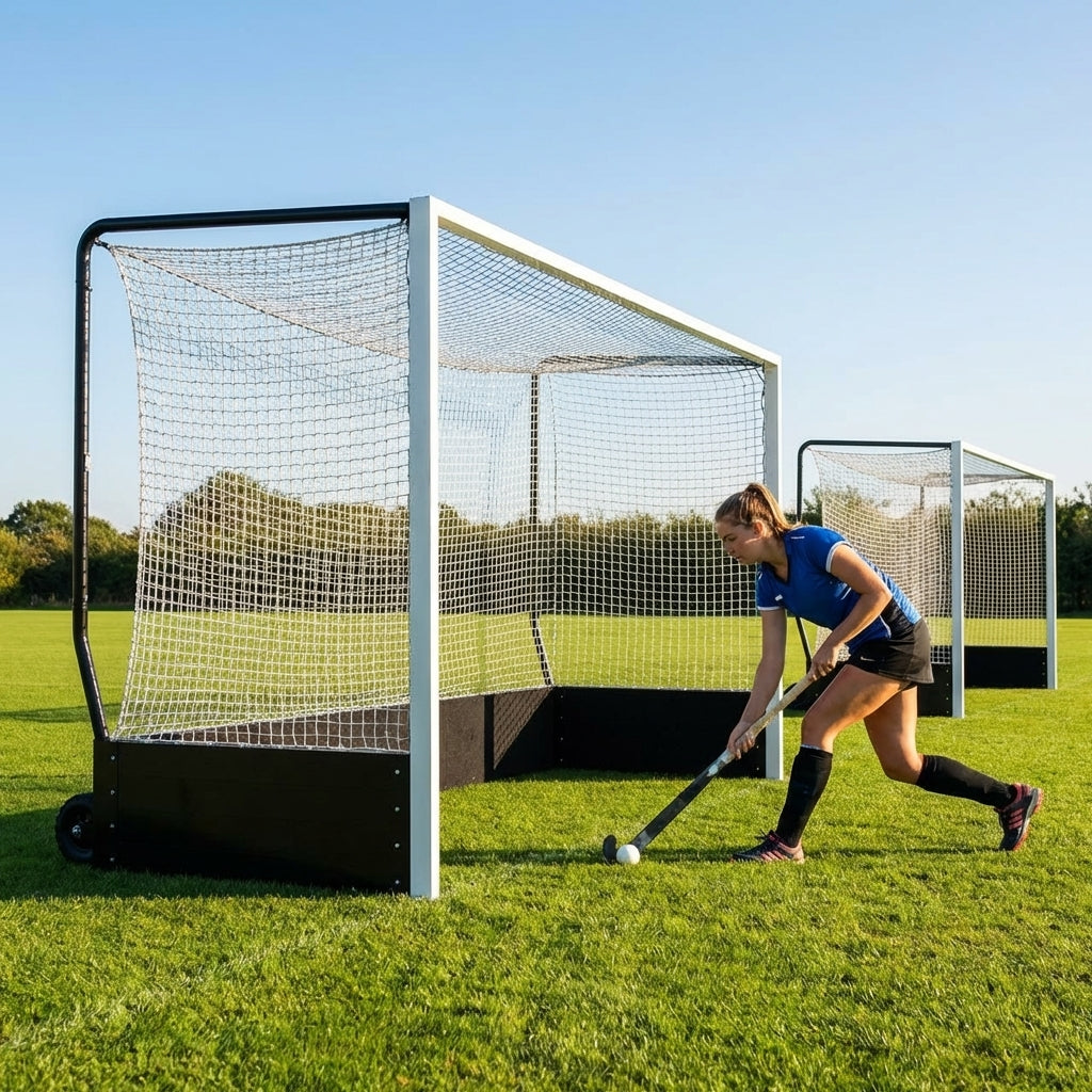 Aluminium hockey goal with reinforced frame for professional use
