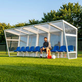 Heavy duty aluminium team shelter with moulded seats