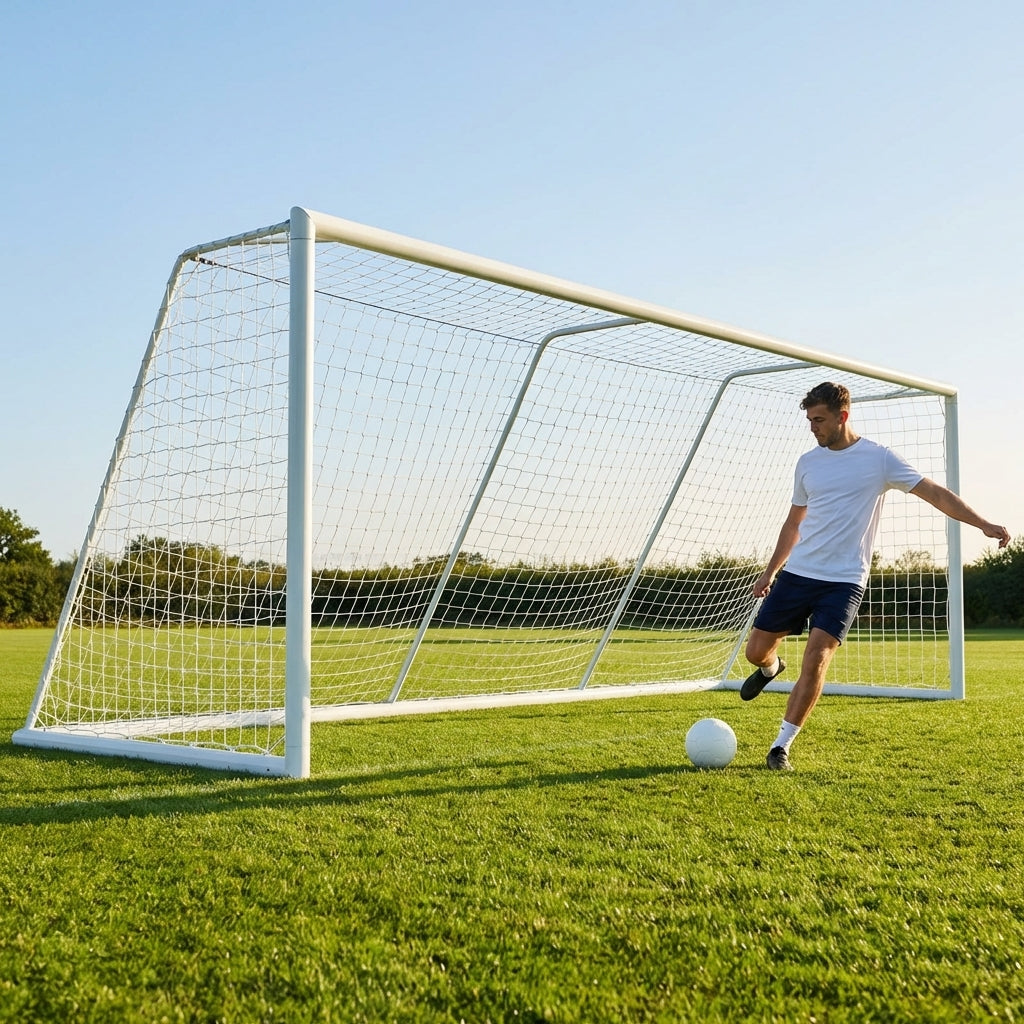 Stadium football goal with aluminium frame and durable netting