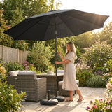 Double-sided garden parasol providing outdoor shade with steel frame