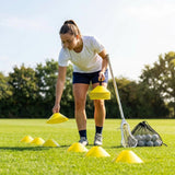 Lacrosse training marker cones in various vibrant colours