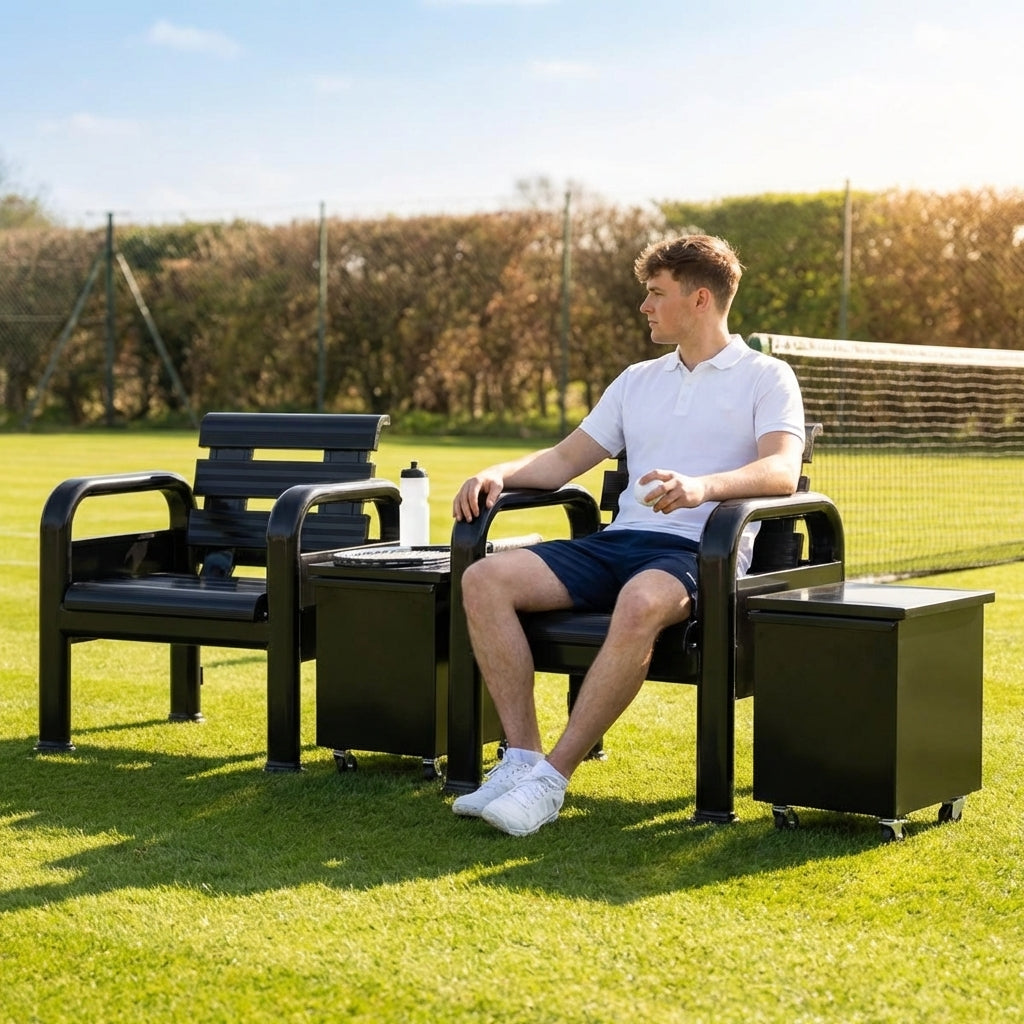 Aluminium Tennis Court Chairs in Blue, Green, and Black