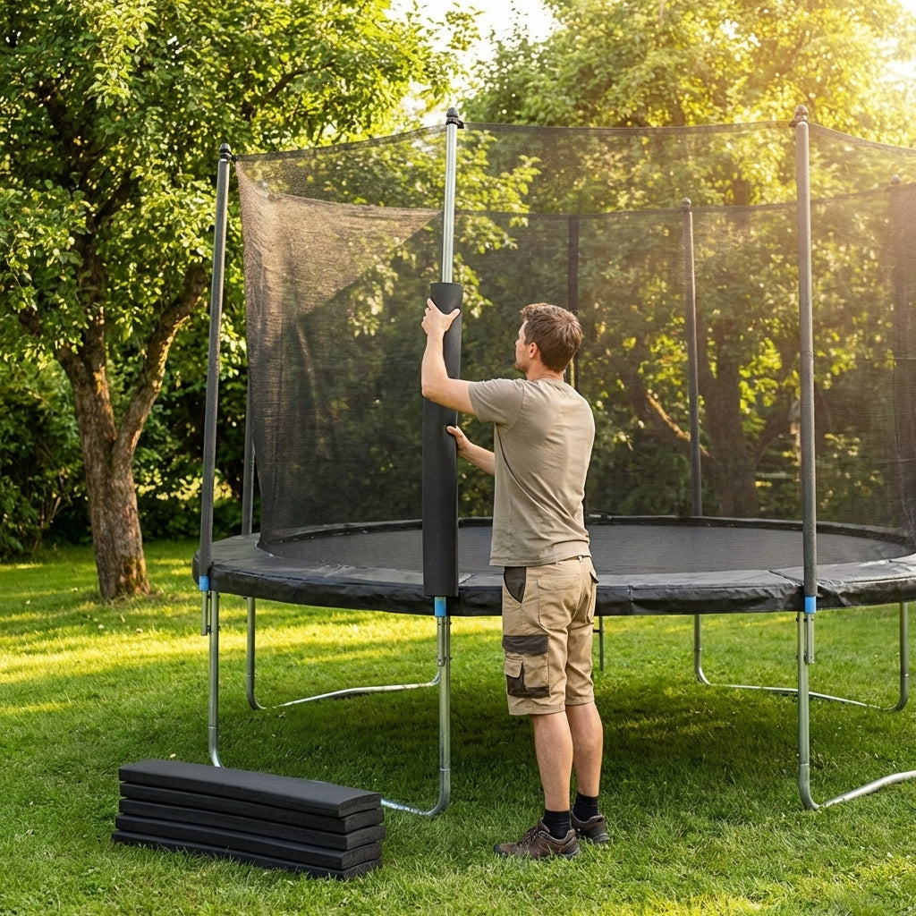 Replacement trampoline pole pads with cushioned protection for outdoor use