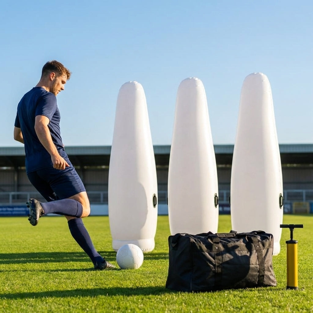 Inflatable football mannequins available in multiple sizes for training use