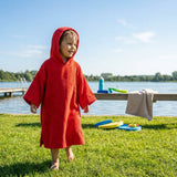 Cotton Towel Poncho in Red, Aqua Blue, and Black for Beach and Pool Use