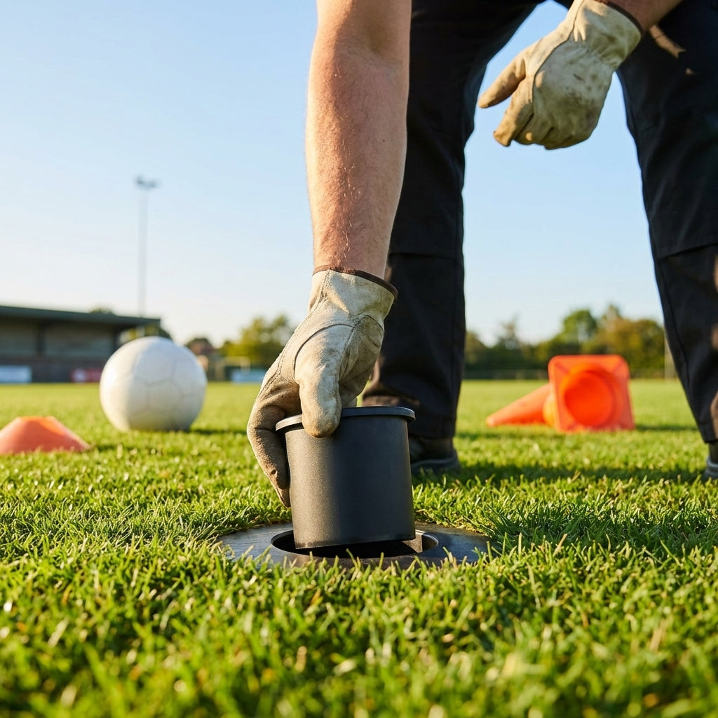 Replacement socket caps in various sizes and materials for sports facilities