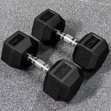 Hex dumbbells with rubber ends and chrome handles