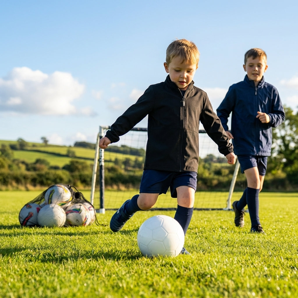 Kids' windbreaker jacket in black and navy for outdoor and sports use