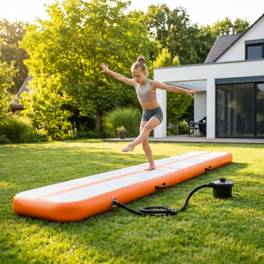Inflatable gymnastics mat for home and gym use