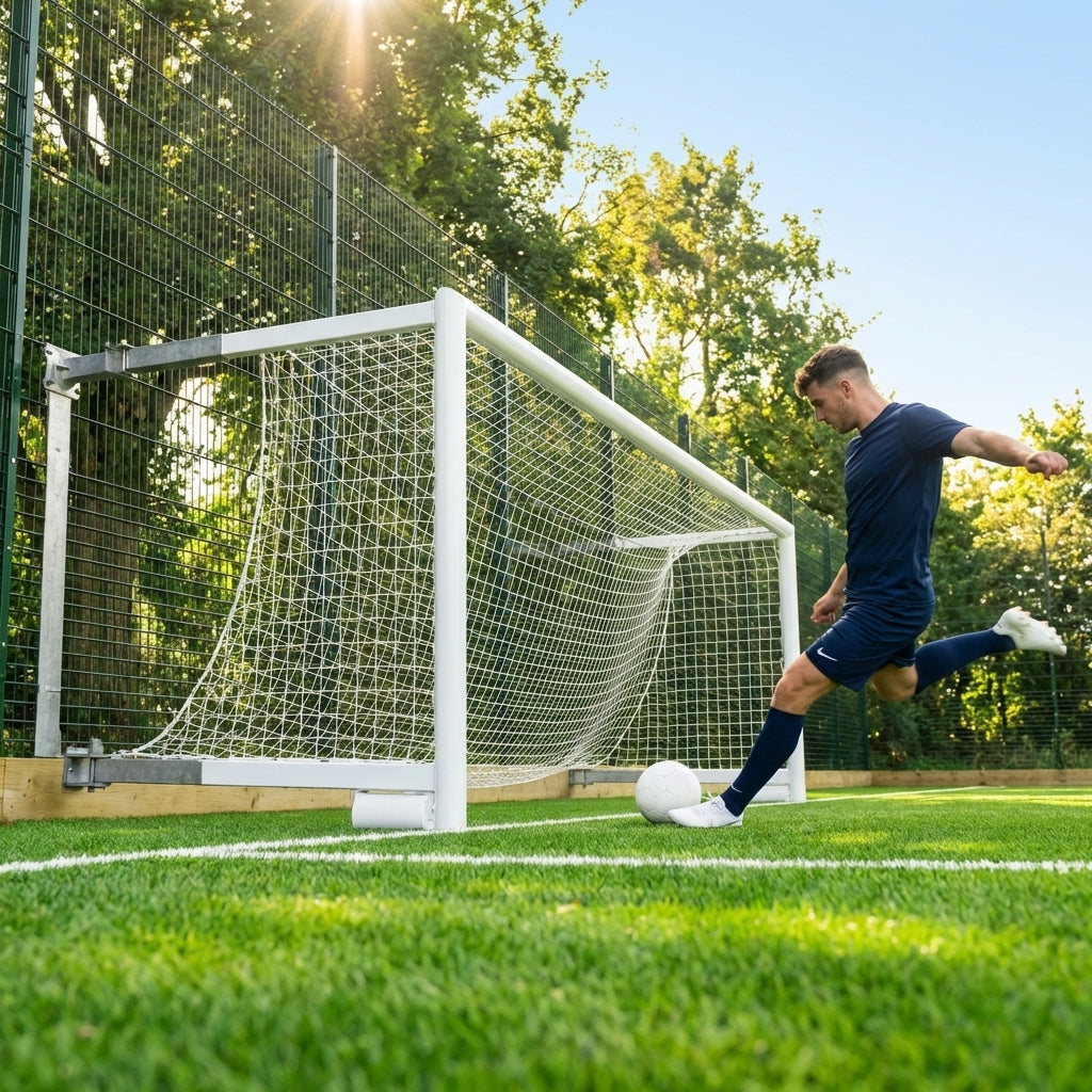 Aluminium football goal with folding mechanism