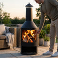 Outdoor Chiminea Fire Pit made of Black Powder-Coated Steel