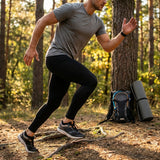 Men's compression base layer leggings in black, royal blue, and navy blue