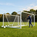 Aluminium socketed football goal with reinforced frame and weatherproof net