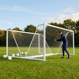 Aluminium socketed football goal with reinforced frame and weatherproof net