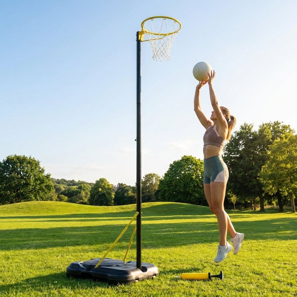 Adjustable netball posts for indoor and outdoor use