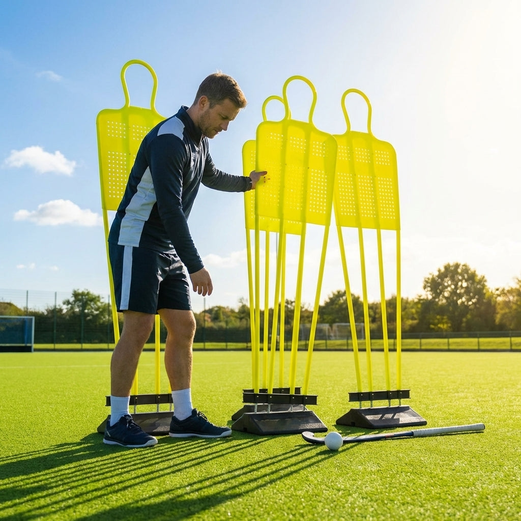 Field Hockey Mannequins with rubber base in fluorescent yellow