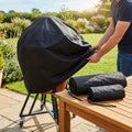 Black waterproof BBQ cover with PVC coating for outdoor protection