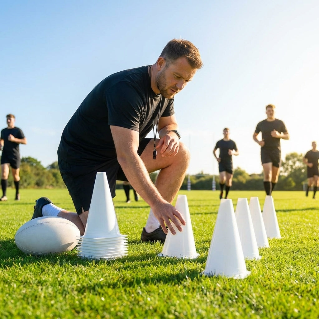 Rugby training marker cones in vibrant colours