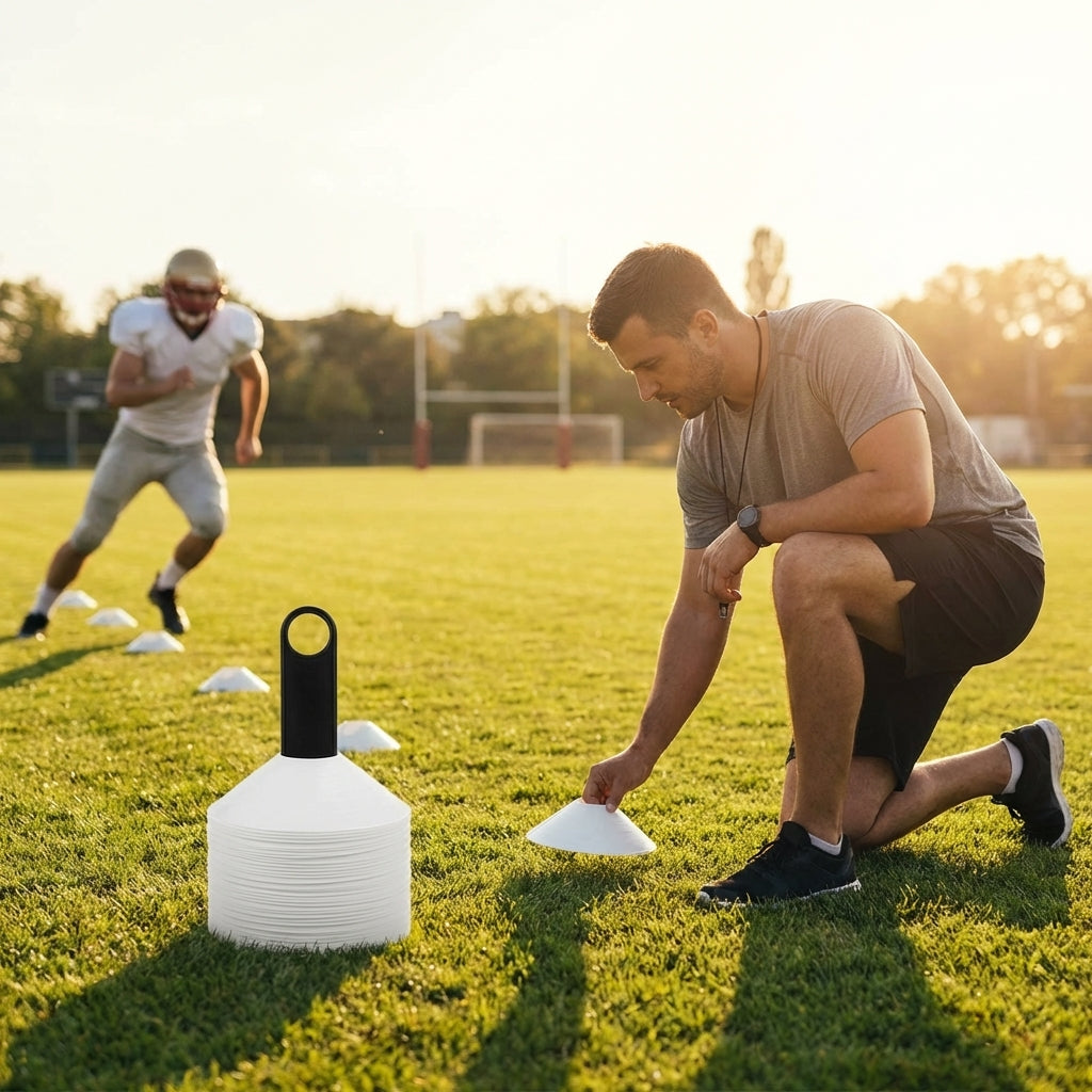 Training marker cones in vibrant colours for sports training