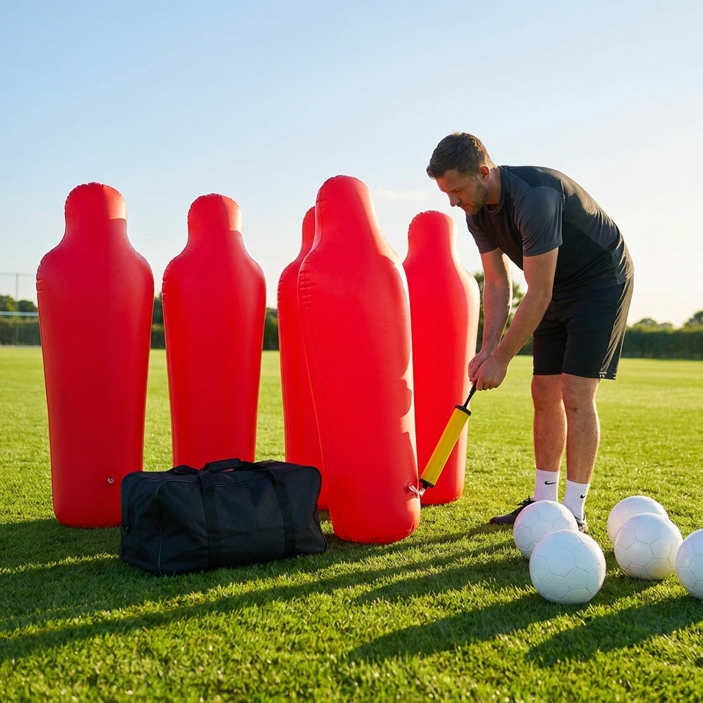 Inflatable football mannequins available in multiple sizes for training use