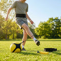Football kick trainer with adjustable neoprene belt and training ball