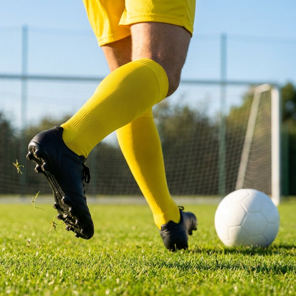 Pre-cut football socks in various sizes and colours for enhanced comfort