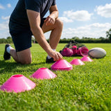 Rugby training marker cones in vibrant colours
