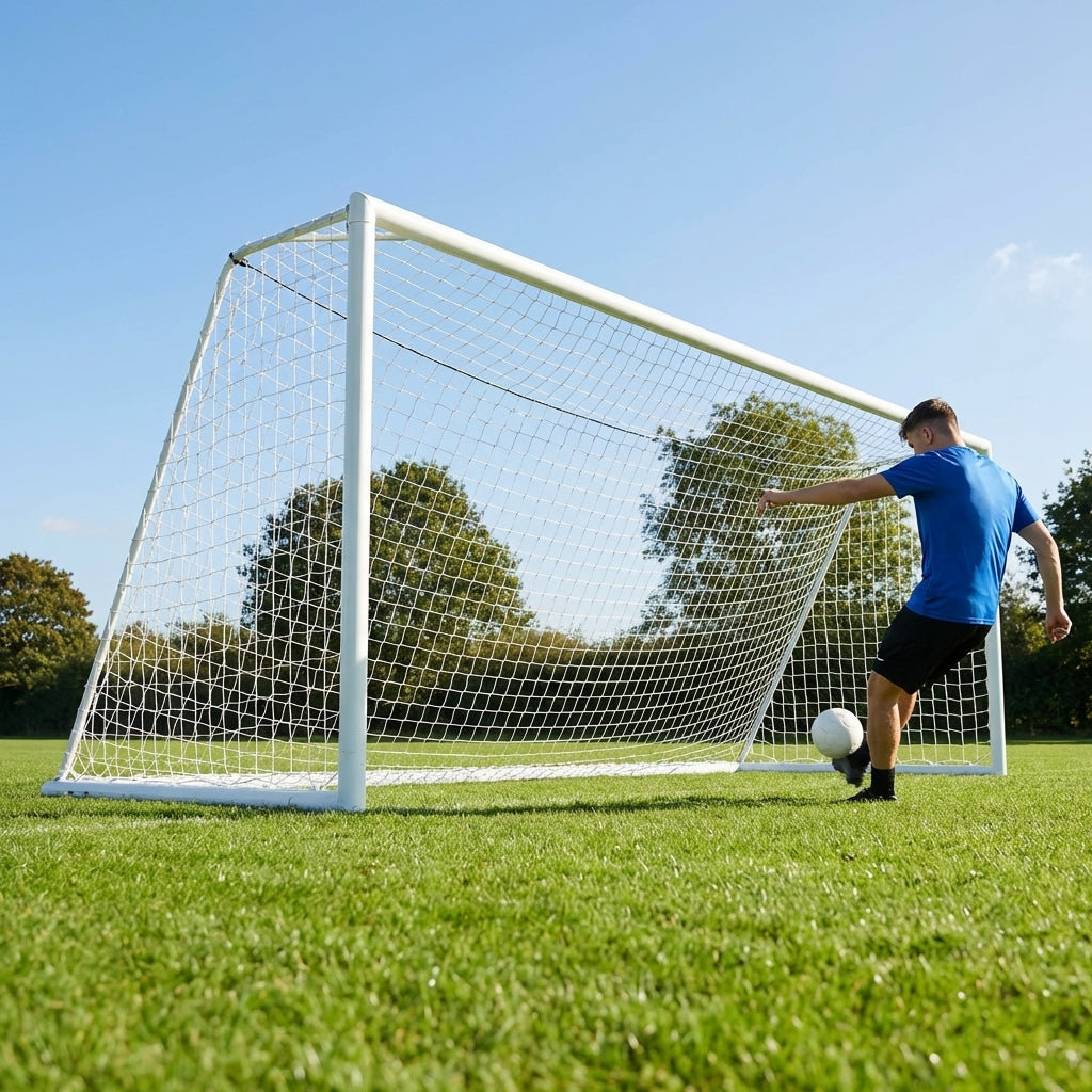 Football goal nets 18.5ft x 6.5ft in white HDPE for clubs