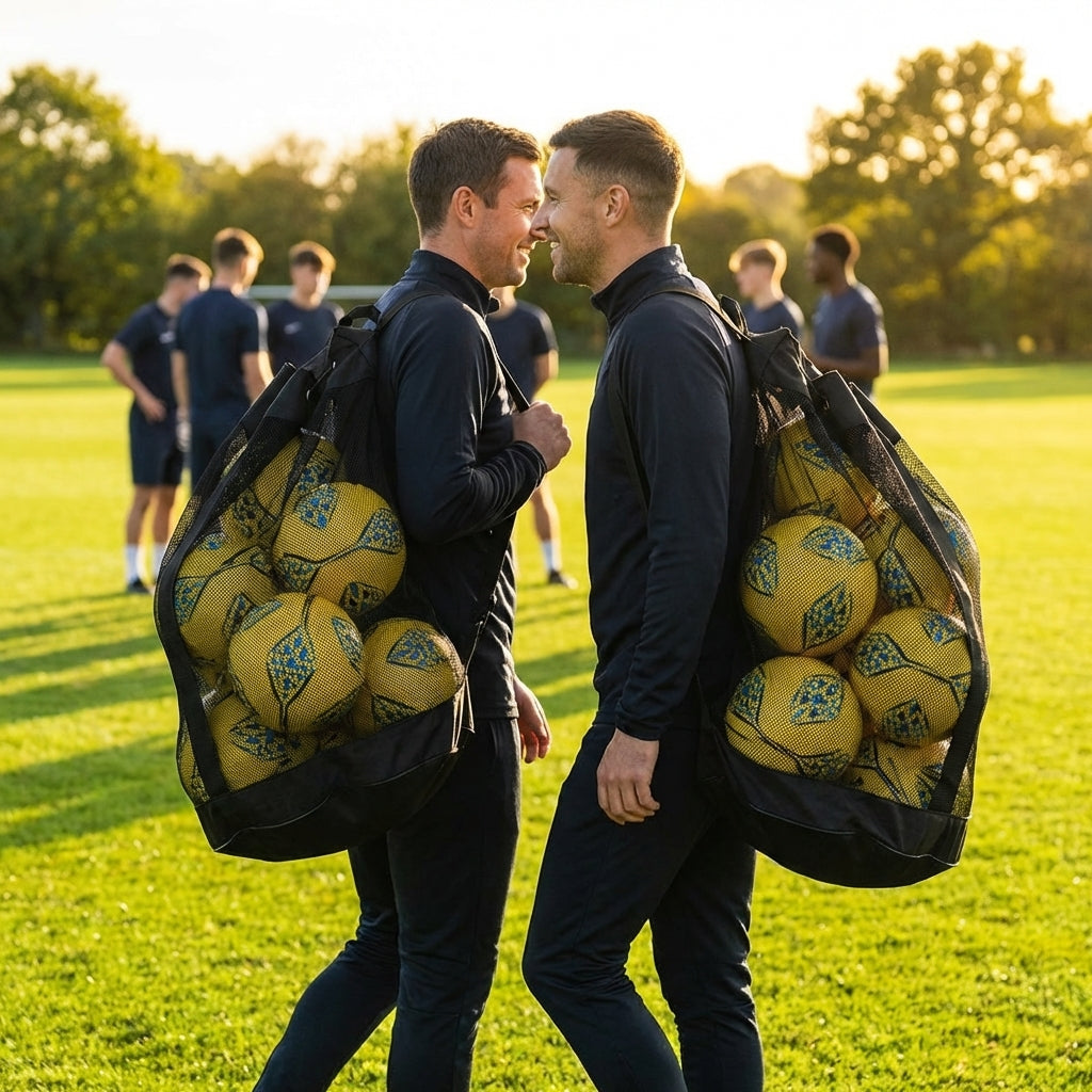 Football carry bag with 12 footballs, durable mesh