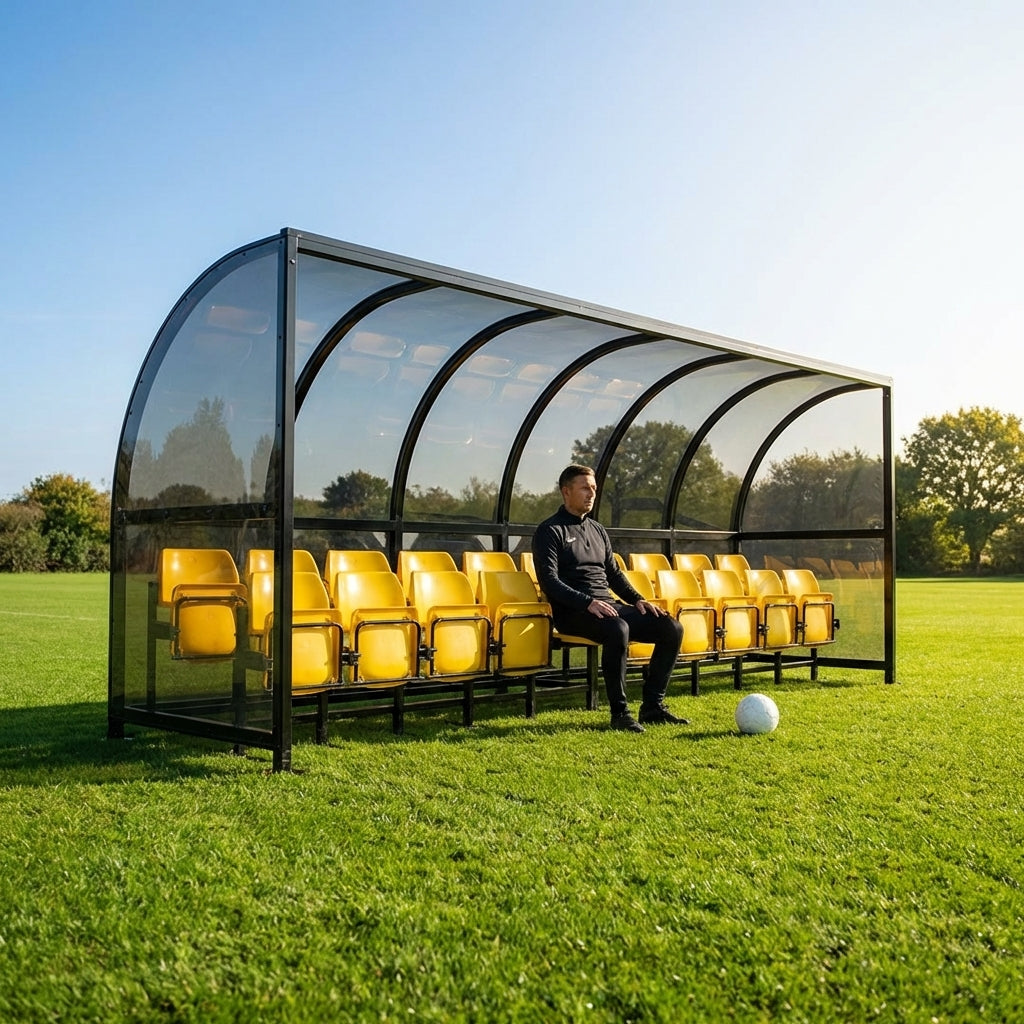 Aluminium team shelter with 16/22 seats for sports venues