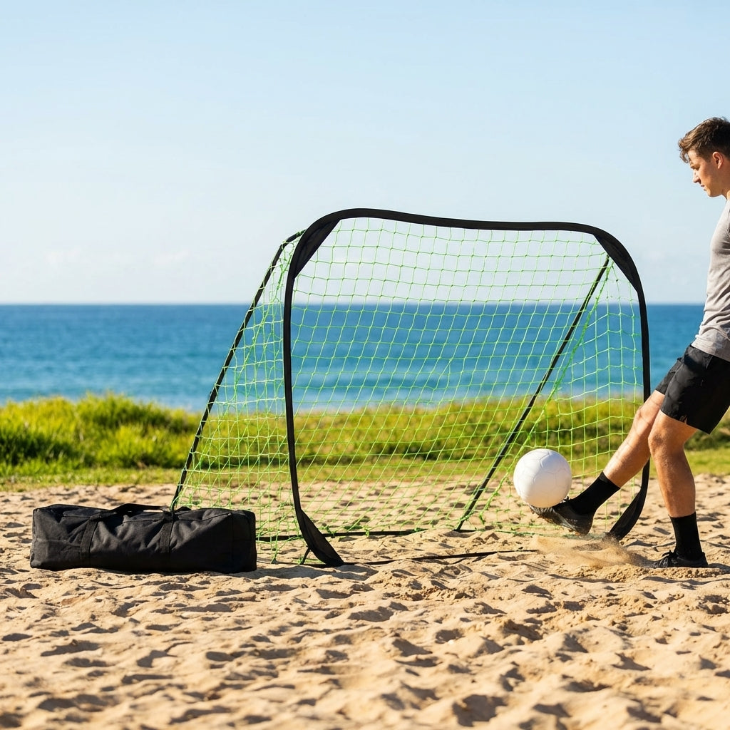 Beach football goal with fluorescent net and aluminium frame