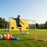 Football goal target sheet with bright yellow banding for training