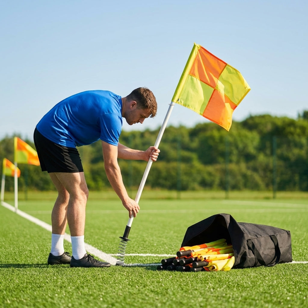 Gaelic Football AstroTurf Corner Flags with weatherproof PVC and rubber bases