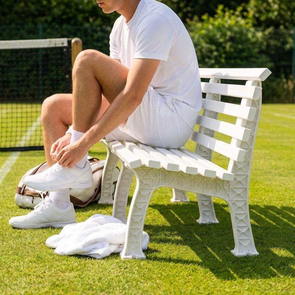 Replacement bench parts for tennis courts, available in various colours