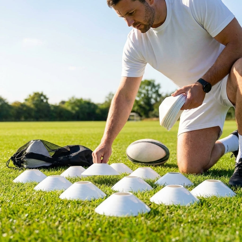 Rugby training marker cones in vibrant colours