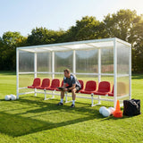 Heavy duty aluminium team shelter with moulded seats
