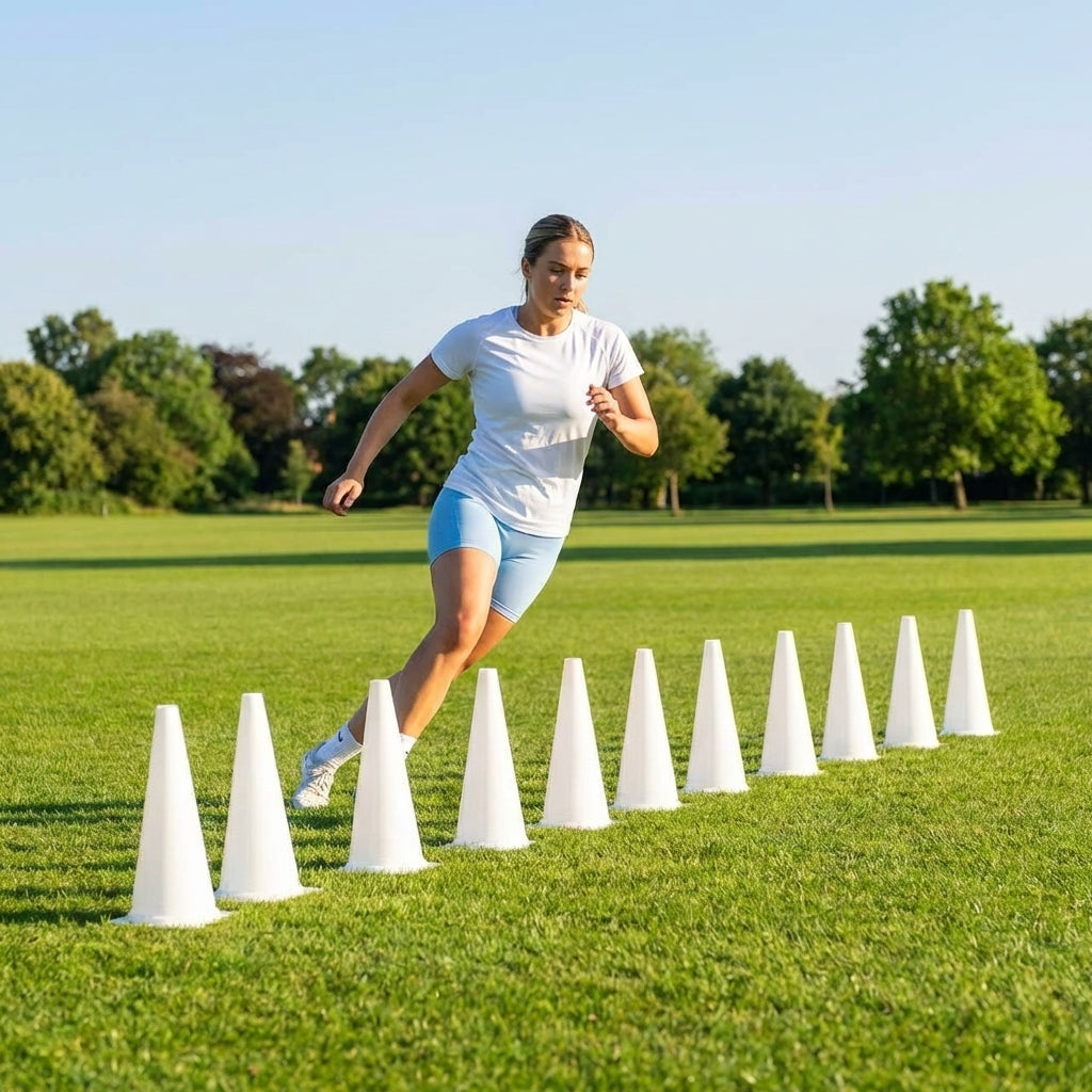 Tennis training marker cones in various sizes and colours