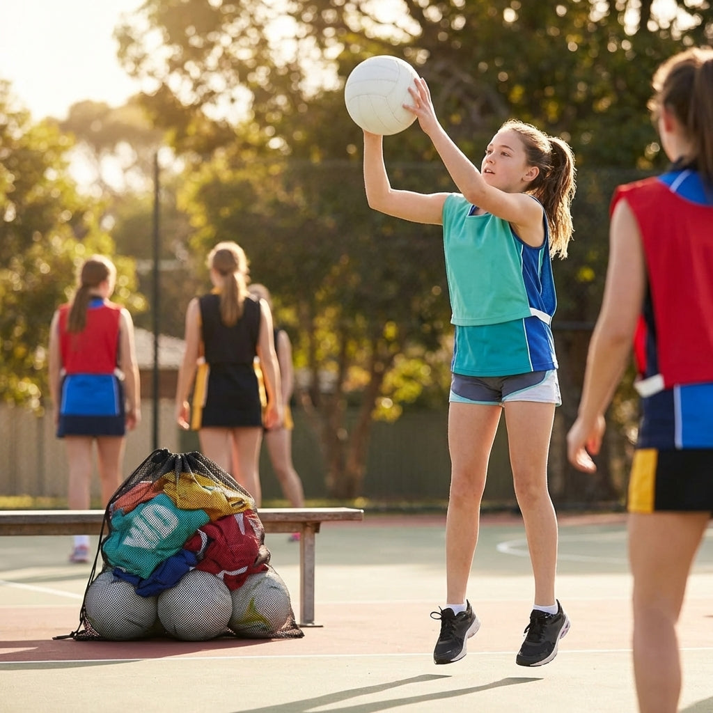 Reversible netball bibs in various colours and sizes for sports teams