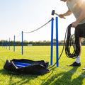 Football crowd control barrier with PVC poles for outdoor use