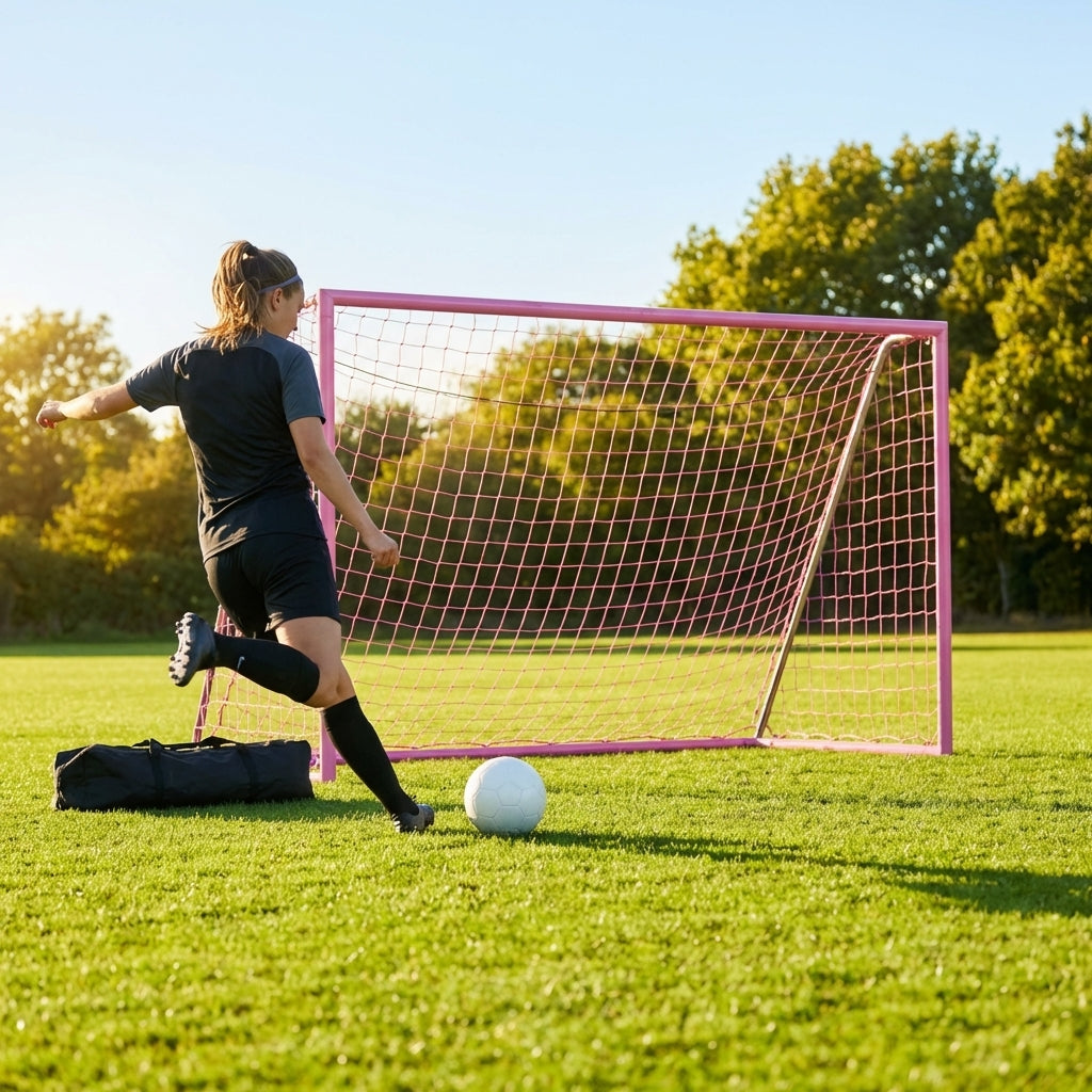 Folding football goal with aluminium frame and high-impact net