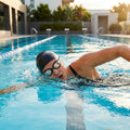 Racing swimming goggles with panoramic mirrored lenses